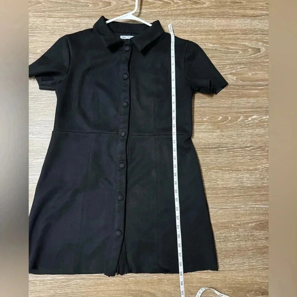 Zara Black Faux Suede Collared Mini Dress Snap Down EUC Size M Chic Classic - Picture 9 of 9